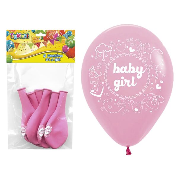 Μπαλόνια 12" 6τεμ Baby Girl 30cm
